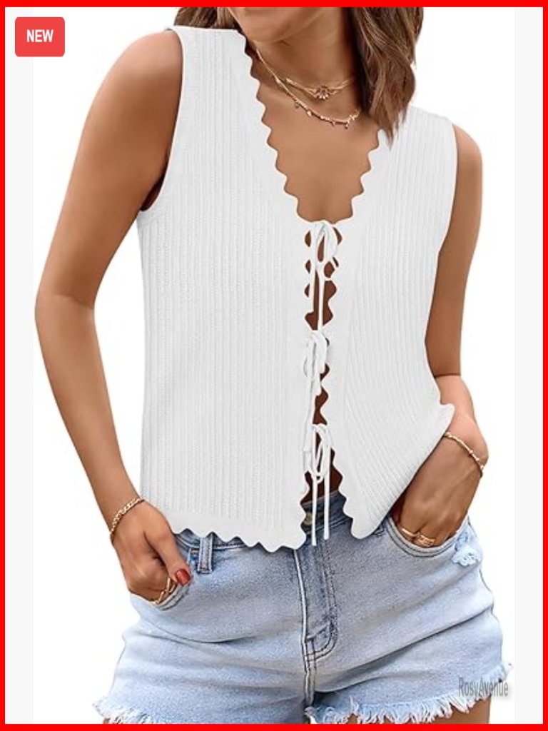 Crochet Tie Front Knit Sweater Vest Sleeveless Summer Top